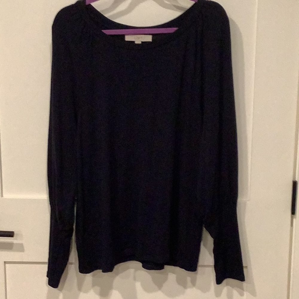 LOFT puffy sleeve knit sweater in navy size L